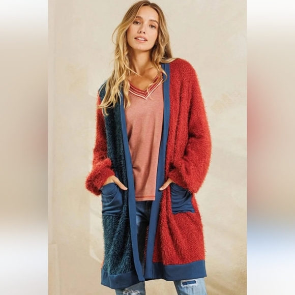 Ces Femme open cardigan, Blue-green & Rust, Sz M - Picture 1 of 7